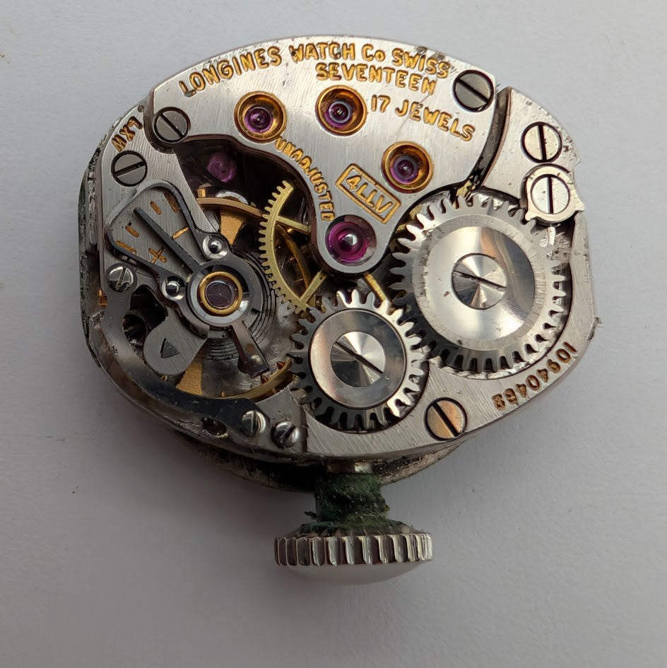 Longines 4LLV 17J Ladies Watch Movement w/ Dial Hands Crown – 1959 – Runs2