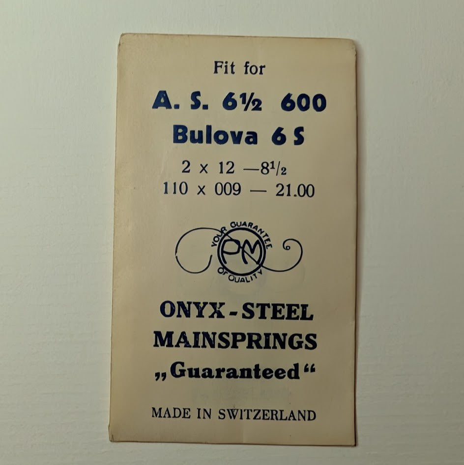 PM Onyx-Steel Mainspring – Fits AS 600 (6½’’’) / Bulova 6S – 1.10×0.09×21.000